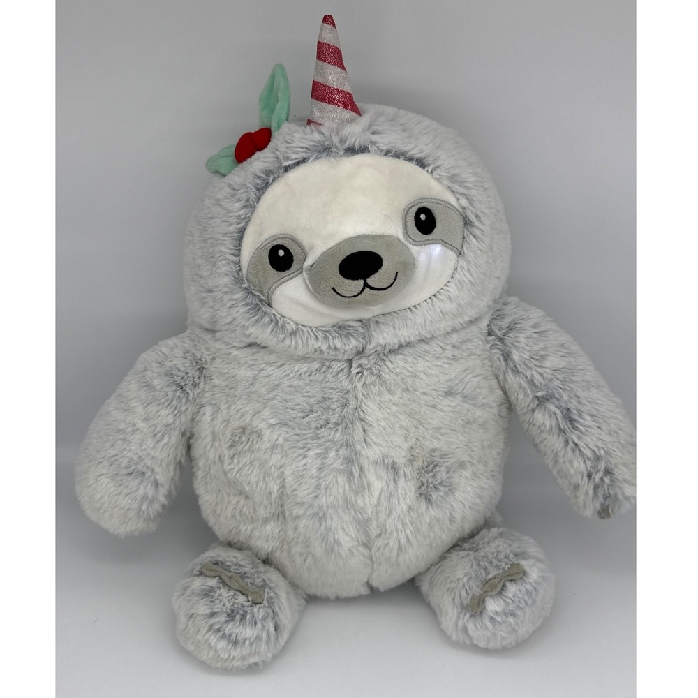 FAO Schwarz Glow Brights Holiday Sloth Gray Unicorn Horn Light Sound Plush 2022